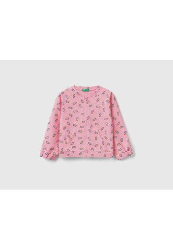 Benetton, Gemustertes Sweatshirt Mit Reißverschluss, taglia 82, Pink, female