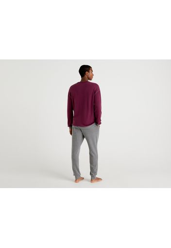 Benetton, Warmer Pyjama In Einer Stretchigem Baumwollmischung, taglia L, Pflaume, Herren