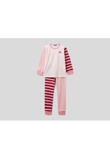 Benetton, Gestreifter Pyjama In Warmer Baumwolle, taglia 90, Pink, Kinder