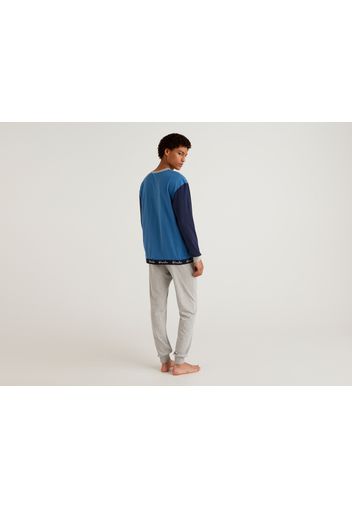 Benetton, Pyjama Aus Warmer Baumwolle, taglia L, Taubenblau, Herren