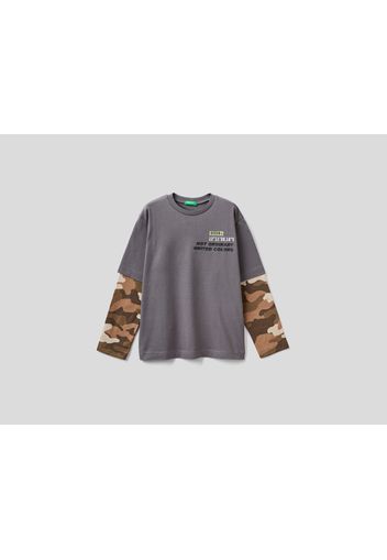 Benetton, T-shirt Mit Camouflage-ärmeln, taglia , Grau, Kinder