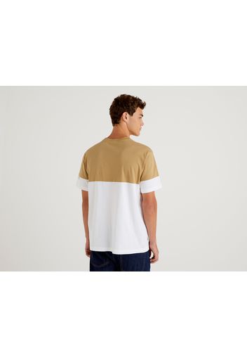 Benetton, T-shirt Mit Farbblöcken In 100% Baumwolle, taglia XXL, Beige, Herren