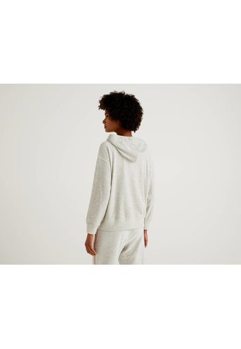 Benetton, Kapuzen-sweatshirt Mit Kordelzug Aus Lurex, taglia L, Hellgrau, Damen