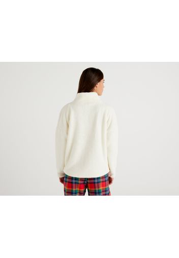 Benetton, Pullover Mit Überkreuztem Kragen, taglia L, Vanille, Damen