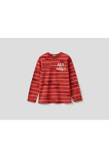 Benetton, Gestreiftes T-shirt Mit Print, taglia , Rot, Kinder