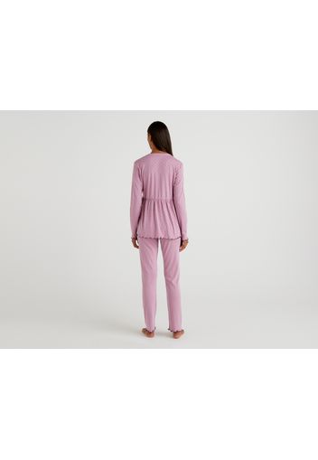 Benetton, Pyjama Mit Jacke Und Hose, taglia L, Mauve, Damen