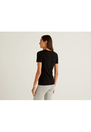 Benetton, T-shirt Aus Superstretchiger Bio-baumwolle, taglia L, Schwarz, Damen