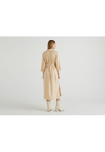 Benetton, Chemisier-midikleid Mit Gürtel, taglia L, Beige, Damen