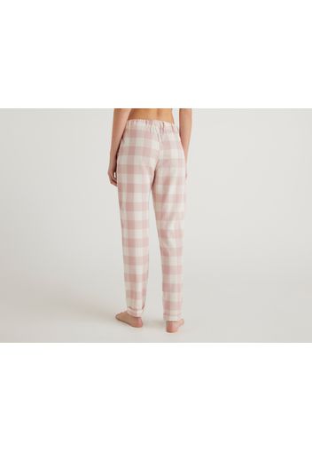 Benetton, Flanellhose Mit Karomuster, taglia L, Zartrosa, Damen