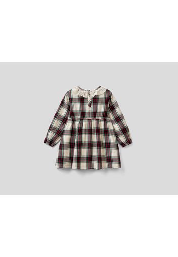 Benetton, Kleid Mit Tartan-muster Und Kragen Aus Spitze, taglia , Cremeweiss, Kinder