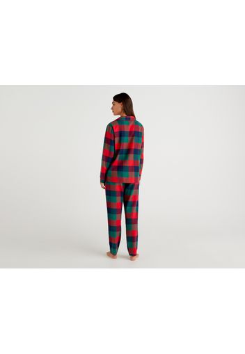 Benetton, Offener Pyjama Aus Flanell Mit Karomuster, taglia L, Bunt, Damen