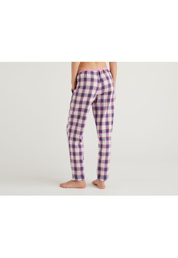 Benetton, Flanellhose Mit Karomuster, taglia L, Taubenblau, Damen