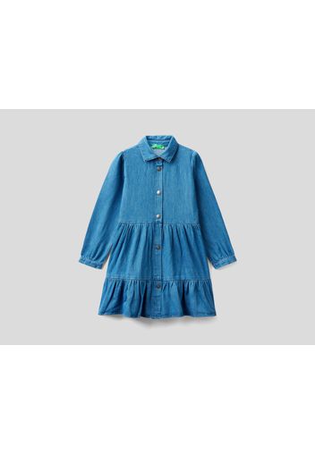 Benetton, Jeanskleid Mit Rüsche, taglia , Blassblau, Kinder