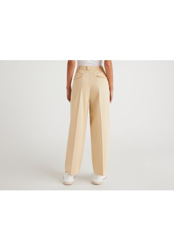 Benetton, Weite Hose Aus Stretchiger Baumwolle, taglia 38, Beige, Damen