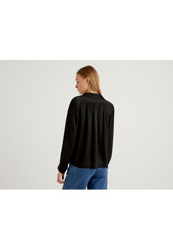 Benetton, Ausgestellte Bluse In 100% Viskose, taglia L, Schwarz, Damen