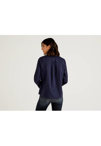 Benetton, Bluse Aus Leichter Baumwolle, taglia L, Dunkelblau, Damen