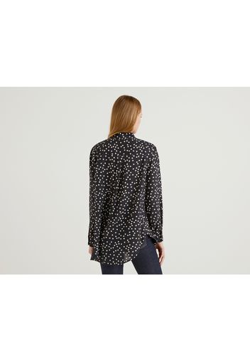 Benetton, Gemusterte Bluse Aus Nachhaltiger Viskose, taglia L, Grau, Damen