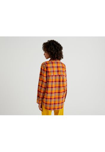 Benetton, Flanellbluse Mit Karomuster, taglia L, Orange, Damen