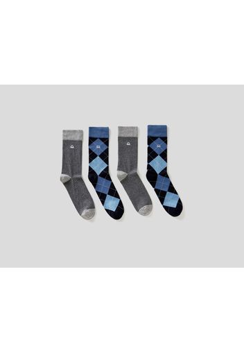 Benetton, Zwei Paar Socken Mit Jacquardmuster, taglia OS, Blau, Herren