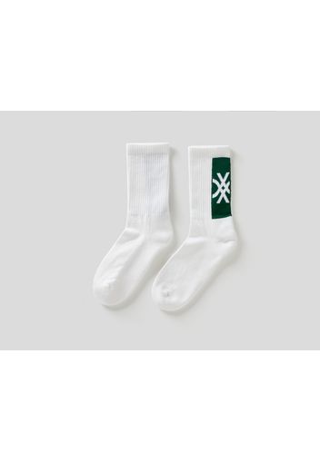 Benetton, Socken In Einer Stretchigen Baumwollmischung Mit Logo, taglia 42-46, Grün, Herren