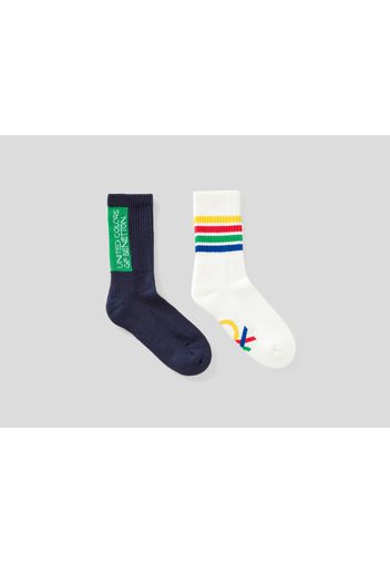 Benetton, 2er-pack Socken Mit Logo, taglia 3, Blau, Kinder