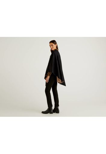 Benetton, Schwarzer Poncho Aus Einer Viskosemischung, taglia OS, Schwarz, Damen