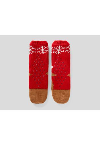 Benetton, Gestrickte Socken Mit Rentier-design, taglia OS, Rot, Kinder