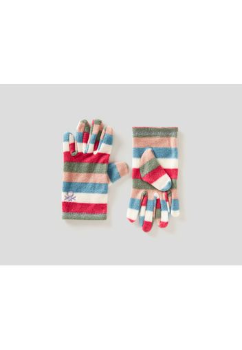 Benetton, Gestreifte Handschuhe Aus Fleece, taglia , Pink, Kinder