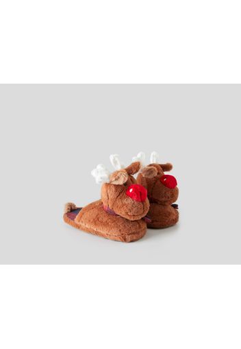 Benetton, Pantoffeln Aus Kunstfell Mit Rentier-design, taglia 28-29, Beige, Kids