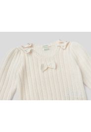 Benetton, Pullover Aus Einer Mischung Aus Recycelter Wolle Mit Masche, taglia , Cremeweiss, Kinder