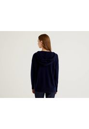 Benetton, Pullover Aus Reinem Cashmere Mit Kapuze, taglia L, Dunkelblau, Damen