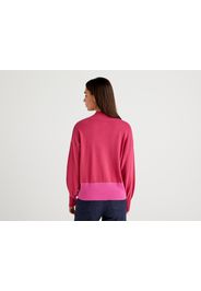 Benetton, Stehkragenpullover In Einer Cashmere-mischung, taglia L, Zyklame, Damen