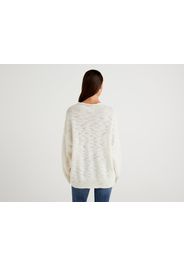 Benetton, Pullover In Einer Mischung Aus Wolle Und Alpaca, taglia L, Cremeweiss, Damen