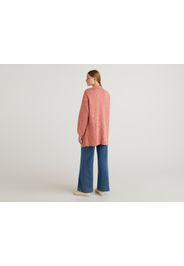 Benetton, Maxi-strickjacke In Einer Mischung Aus Wolle Und Alpaca, taglia L, Erdbeerrot, Damen