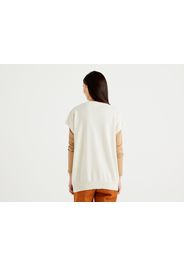 Benetton, Ärmelloser Pullover In Einer Cashmeremischung, taglia L, Cremeweiss, Damen