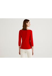 Benetton Online exclusive, Pullover Aus 100% Baumwolle Mit U-boot-ausschnitt, taglia L, Rot, Damen