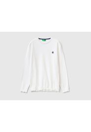 Benetton, Pullover Aus Reiner Baumwolle Mit Logo, taglia 2XL, Weiss, male