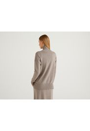 Benetton, Rollkragenpullover In Einer Mischung Aus Seide Und Cashmere, taglia M-L, Grau, Damen