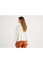 Benetton, Weicher Pullover Mit Schlitz-motiv, taglia L-XL, Cremeweiss, Damen