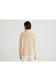 Benetton, Boxy Fit-rollkragenpullover In Einer Wollmischung, taglia L, Vanille, Damen