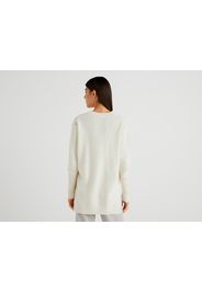 Benetton, Pullover Mit V-ausschnitt In Einer Wollmischung, taglia L-XL, Cremeweiss, Damen