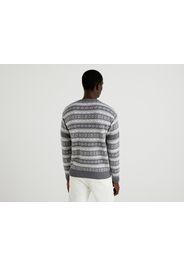 Benetton, Pullover In Einer Wollmischung Mit Jacquard-verarbeitung, taglia XXL, Dunkelblau, Herren