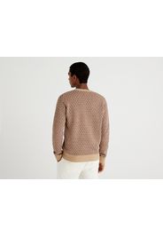 Benetton, Pullover In Einer Wollmischung Mit Jacquard-verarbeitung, taglia XXL, Beige, Herren