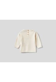 Benetton, Jacquard-pullover Mit Stickerei, taglia , Cremeweiss, Kinder