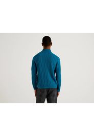 Benetton, Pullover In Einer Mischung Aus Wolle Und Cashmere Mit Besonderer Verarbeitung, taglia EL, Verkehrsblau, Herren