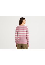 Benetton, Gestreifter Pulli Aus 100% Baumwolle, taglia L, Pink, Damen