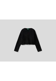 Benetton, Cropped-pullover Mit Bouclé-effekt In Schwarz, taglia , Schwarz, Kinder