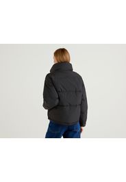 Benetton, Kurze Daunenjacke Mit Hohem Kragen, taglia L, Schwarz, Damen