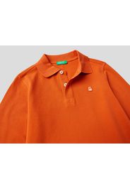 Benetton, Polo Aus 100% Bio-baumwolle Mit Langen Ärmeln, taglia , Orange, Kinder