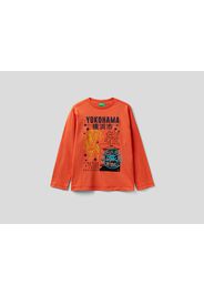 Benetton, Shirt Mit Japanischen Motiven, taglia , Orange, Kinder